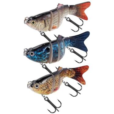 Imagem de Balifly Isca de pesca Topwater com 6 segmentos, isca de natação biônica, iscas de pesca robóticas realistas para truta walleye, robalo, água salgada, equipamento de pesca de água doce, 3 peças FS/YE