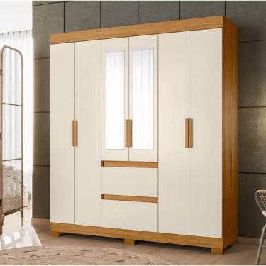 Imagem de Roupeiro Maya 6 Portas Com Espelho ACP Móveis - Cinamomo/Off White
