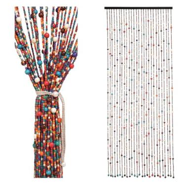 Imagem de Cortina colorida com contas de bambu com 27 fios, cortina de entrada com contas boho, contas de entrada para janela, corredor, decoração de porta