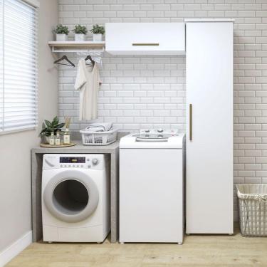 Imagem de Lavanderia Bauru 1 Armário Multiuso E 1 Aéreo Kaiki Móveis Branco