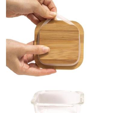 Imagem de Pote 320Ml De Vidro Com Tampa De Bambu Quadrado Raso - Oikos - Desembr