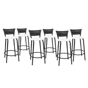 Imagem de Kit 6 Banquetas Para Bancada 60cm Preta Junco Preto Balcão Ilha Bistrô