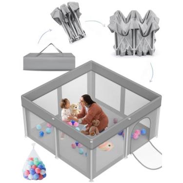 Imagem de Baby Playpen Ptcide dobrável com bolas oceânicas 50x50cm cinza