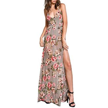 Imagem de Vivicastle Vestido longo longo feminino sexy de manga comprida com fenda frontal, Zc29, cinza-acastanhado, M