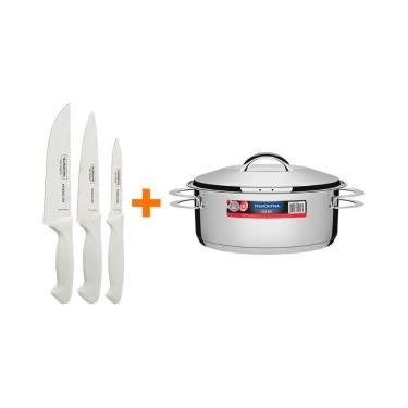 Imagem de Kit - Faqueiro Premium 3 Peças + 1 Panela Inox Solar 7,1 Lts Solar Pit3 - Tramontina