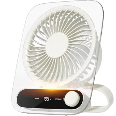 Imagem de BlingTrail Ventiladores de mesa pequenos silenciosos, funciona até 12 horas com uma única carga, ventilador alimentado por bateria de 3000 mAh recarregável, carregamento USB-C e luz quente, ventilador