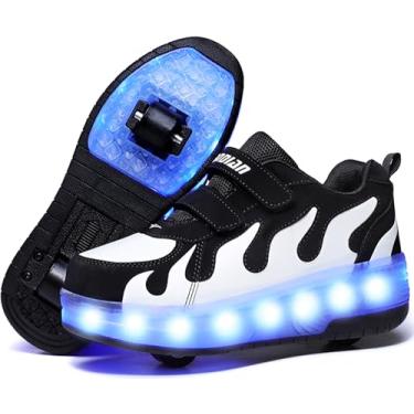 Imagem de Ufatansy tênis de carregamento USB tênis de rolo para meninas tênis de skate para meninos e crianças LED, tênis de roda, tênis, rodas para crianças, melhores presentes, 032black/White, 4.5 Big Kid