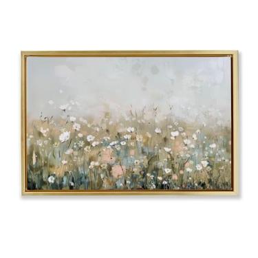 Imagem de Stupell Industries Arte de parede em tela flutuante com moldura dourada Pastel Meadow Wildflowers por Elara Yasna, 43 x 63 cm