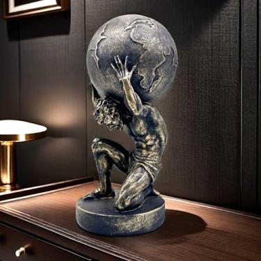 Imagem de Estátua de bronze de 26 cm Atlas grego segurando o mundo estátua escultura estatueta escritório casa sala de estar exibição decoração decorativa