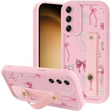 Imagem de Zrutru Capa de telefone estética com laço rosa para Samsung Galaxy S23 5G com alça de pulso ajustável flexível de silicone à prova de choque para Samsung S23 de 6,1 polegadas