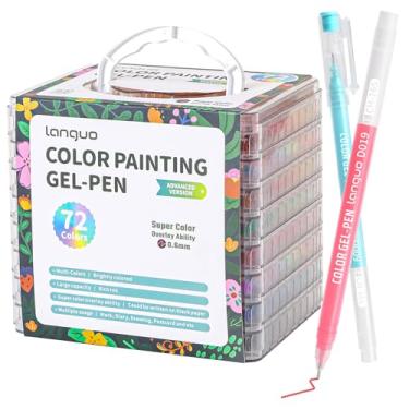 Imagem de Canetas de gel para colorir, pacote com 72 canetas coloridas para papel preto e papel branco, canetas de ponta fina de 0,6 mm para colorir, escrever, desenhar, diário, anotações, escola, escritório