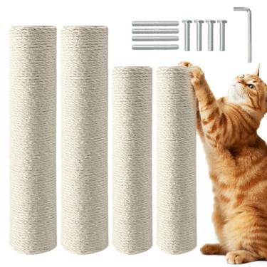 Imagem de Pacote com 4 postes de substituição para arranhadores para gatos, postes de sisal de 30 x 8 cm com parafusos M8, peças de recarga para torres internas de gatos e reparo de móveis