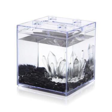 Imagem de Mini tanque de peixes Betta, aquário pequeno empilhável para decoração de mesa, kit de aquário minúsculo rotativo 360° com cascalhos e aglomerado de cristal de resina para macaco marinho, camarão