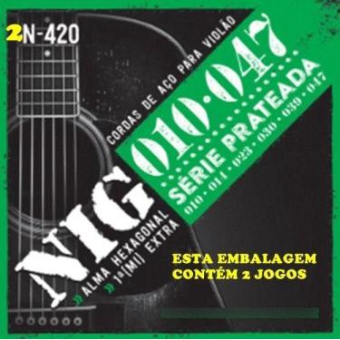 Imagem de Kit 2 Encordoamentos De Violão Nig Aço 2n420 010 - 047
