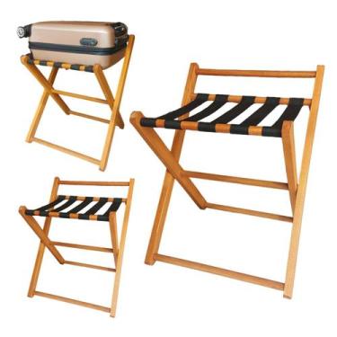 Imagem de Kit 3 Suporte de Mala com Encosto Madeira Dobrável Pousada Hotel Cor M