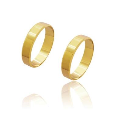 Imagem de Par de Alianças de Casamento Cronos Ouro 18k Laterais Chanfradas 5mm 7