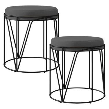 Imagem de Kit 02 Puffs Decorativo Aramado Preto Zaya L02 Suede Cinza - Lyam Deco