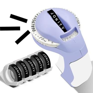 Imagem de JONITY Máquina de fazer etiquetas em relevo com fitas, etiquetadora retrô em relevo, etiquetadora Old School com 5 rolos de etiqueta em relevo 3D à prova d'água para escritório e bricolage - roxo