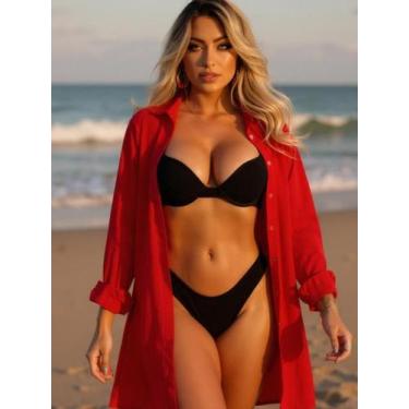 Imagem de Camisa Chemise Manga Longa C/1 Bolso - Gisele Freitas, Vermelho, P