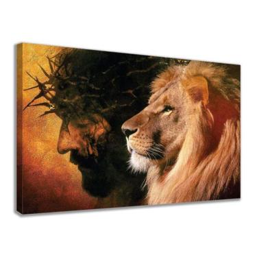 Imagem de Quadro Decorativo Religioso Jesus Cristo e Leão da Tribo de Judá Arte 