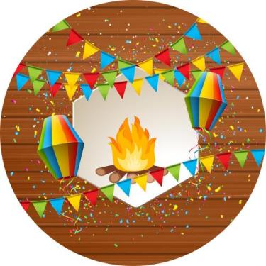 Imagem de Painel de Lona Redondo Festa Junina Fogueira e Balões Confetes - Fabri