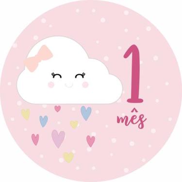 Imagem de Painel de Lona Redondo Mesversário Aniversário de 1 Mês Menina - Fabri