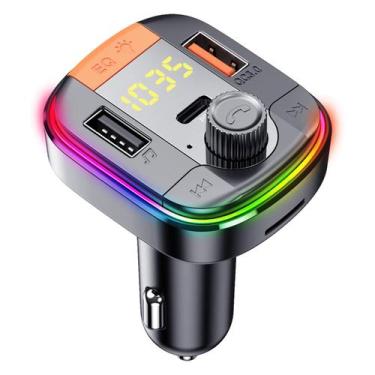 Imagem de Bluetooth 5.0 Fm Transmissor Mp3 Para Carro 7 Cor Led Adaptador Blueto