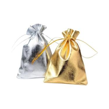 Imagem de Sacos De Armazenamento De Joias Em Papel Metalizado Dourado Com Cordão