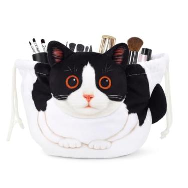 Imagem de Bolsa Necessaire Feminina com Design de Gato – Organizador Multiuso, Portátil, Grande Capacidade, Uso Diário | Perfeito para Maquiagem, Cósmeticos, Brinquedos e mais (Gato Frajola)