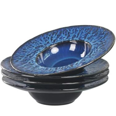 Imagem de jinsongdafa Tigelas de sopa de cerâmica com borda de 296 g, pratos de sopa, conjunto de 4 tigelas de massa, pratos rasos com borda larga, melhor escolha para restaurantes e gourmets de alta qualidade