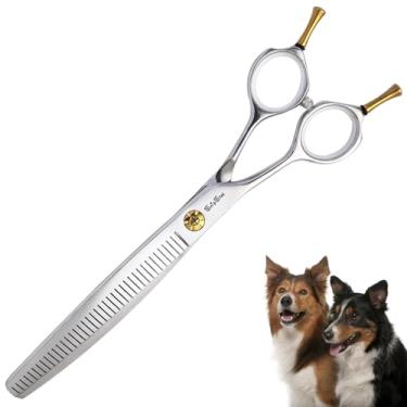 Imagem de SnipStar 7 polegadas profissional de animais de estimação curvado tesouras mofadas 40 dentes tesouras da mão esquerda para cuidados de cães, taxa de diluição 60%