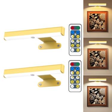 Imagem de Pacote com 2 lâmpadas de imagem sem fio com controle remoto, arandelas de parede operadas por bateria para decoração de parede, temporizador de 3 cores e luz de pintura regulável, lâmpada de exibição