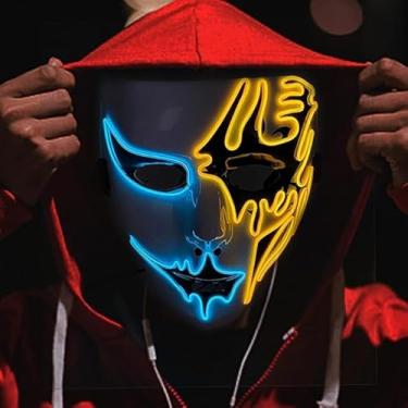 Imagem de SHANJIA Máscara de Halloween, máscara iluminada, crânio assustador com iluminação LED para festival de Halloween, cosplay, baile de máscaras, festa de carnaval (estilo 19)