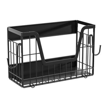 Imagem de KiBcsLic Organizador de prateleira lateral para geladeira, suporte para temperos com ganchos, cesta de frutas e vegetais, porta-tempero para quarto, casa e, Preto