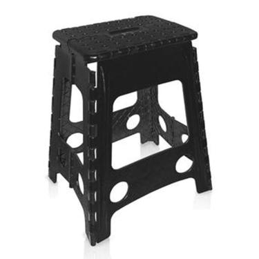 Imagem de Banqueta Plástica Banquinho Banco Dobrável Preto