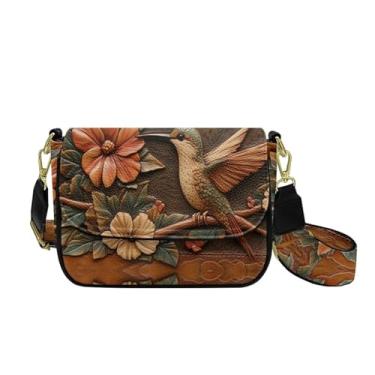 Imagem de SANNOVO Bolsa tiracolo feminina pequena bolsa de ombro com alça larga bolsa transversal quadrada para festa de viagem, Laranja-beija-flor floral