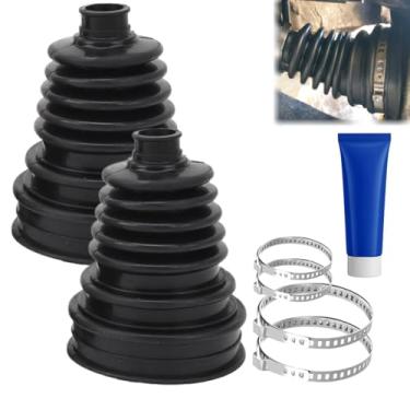 Imagem de 2 kits de bota CV (kits de bota axil) com 4 braçadeiras de aço inoxidável e 1 tubo de graxa – Bota de junta universal CV para eixo tamanho de eixo 19 mm-24 mm, protege o eixo CV
