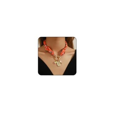 Imagem de Colar bandana laranja com pingente de coração vermelho com pingente de coração rosa cachecol colares de flor grossa pedra preciosa pérola sol pingente verde bandana de Natal colares para mulheres