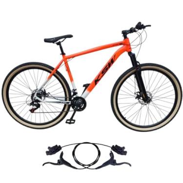 Imagem de Bicicleta Aro 29 Ksw Adulto 21 velocidades Suspensão Dianteira 80mm Pneu Faixa Amarelo Freio Hidraulico (LARANJA/BRANCO/PRETO, 21)