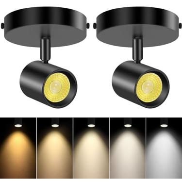 Imagem de VANoopee Holofote de teto regulável em 5 cores, montagem embutida, ajustável, direcional, LED, luminária, luminária, para sala de estar, imagem artística - CRI90 24° sem cintilação 10 W 800 lm, preto