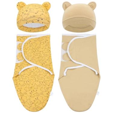 Imagem de Cinaci 2 peças de algodão macio ajustável para bebês, sacos de dormir, gorros, gorros, gorros, cobertores, cobertores, envoltórios para bebês, meninas, meninos, bebês recém-nascidos (2 peças P8)