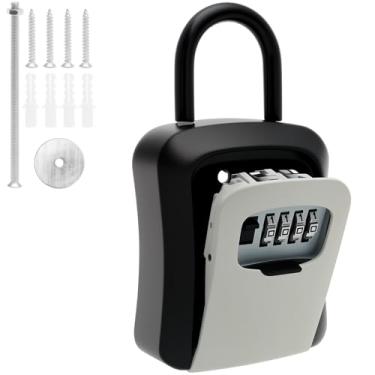 Imagem de KHZSPP SAFEKey Cofre com combinação, caixa de bloqueio de código de combinação redefinível com gancho, caixa de bloqueio de código à prova de intempéries para ambientes externos, casa, maçaneta de