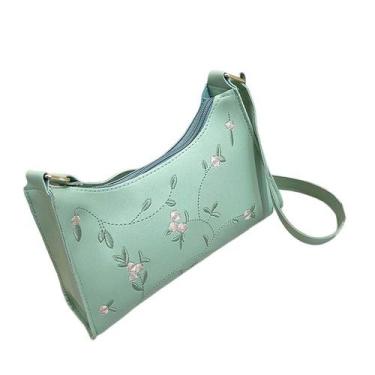 Imagem de Bolsa Sintética PU Bordada Pequena de Ombro/Mão Alça Longa - Modas Fag