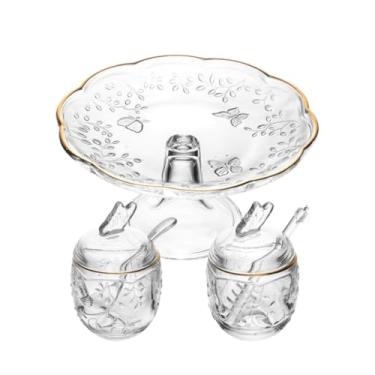 Imagem de Prato de Vidro para Bolo e Tortas 19cm – Com Pé e Detalhe Dourado Butterfly Luxo Mesa Posta