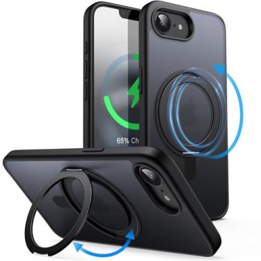 Imagem de JETech Capa de Anel Giratório de 360 Graus para iPhone 16e 6,1 Polegadas 2025 Compatível com MagSafe, Case de Telefone Fina à Prova de Choque, Capinha com Suporte & Suporte de Anel (Preto)
