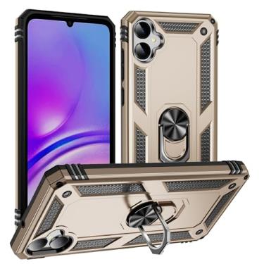 Imagem de SORAKA Capa para Samsung Galaxy A05 com suporte de anel capa protetora para Samsung Galaxy A05 capa traseira de policarbonato rígido com placa de metal para celular magnético suporte de carro dourado