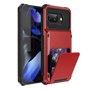 Imagem de SORAKA Capa para Google Pixel 9a com suporte de cartão PC TPU 2 em 1 capa bumper de camada dupla à prova de choque pode conter 5 cartões vermelhos