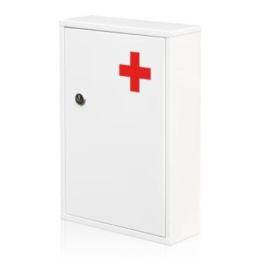 Imagem de Ydocabinit Armário médico com trava de aço para montagem na parede, caixa médica de 2 camadas com chave, caixa de armazenamento de metal, organizador de medicamentos seguro de grande capacidade