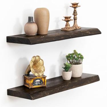 Imagem de Acovy Prateleiras flutuantes, prateleiras flutuantes montadas na parede de madeira maciça rústica de 20 cm de profundidade, prateleiras de parede com suporte invisível para sala de estar, banheiro