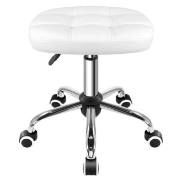 Imagem de FURWOO Cadeira de massagem oval com rodinhas ajustável em altura para salão de spa branca